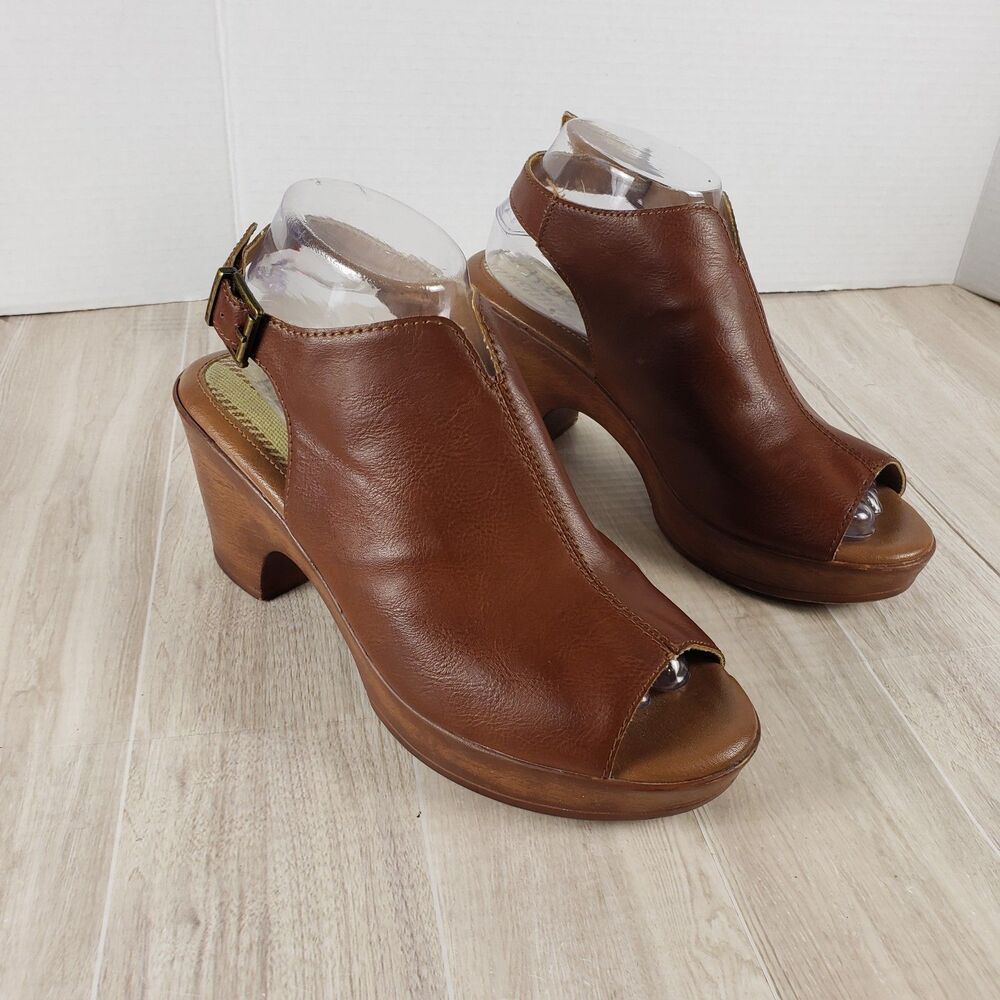 B.O.C. Women’s Clogs Size 9M Brown Faux Leather Boho Slingback Shoes